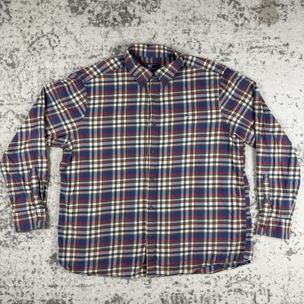 Vineyard Vines Shirt Mens 2XL Blue Red Plaid Classic Fit Flannel Button Down